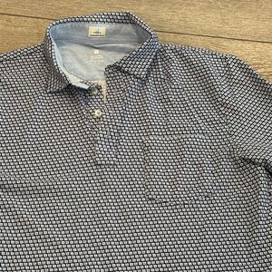 Johnnie O Hanging Out Golf Polo Mens Large Blue White Geometric Pattern Preppy